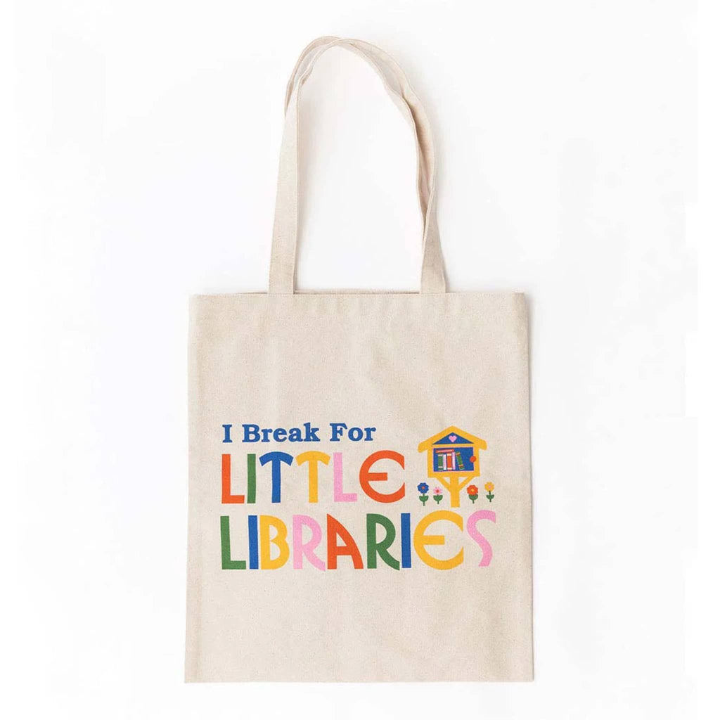 Ban.do I Break for Little Libraries cotton canvas tote bag, front view.