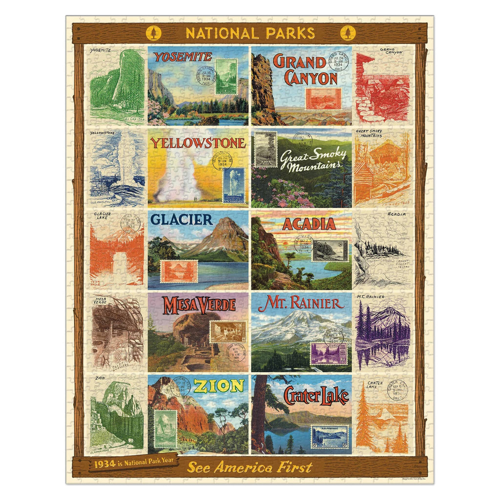 Cavallini & Co. 1000 piece National Parks vintage puzzle, completed.