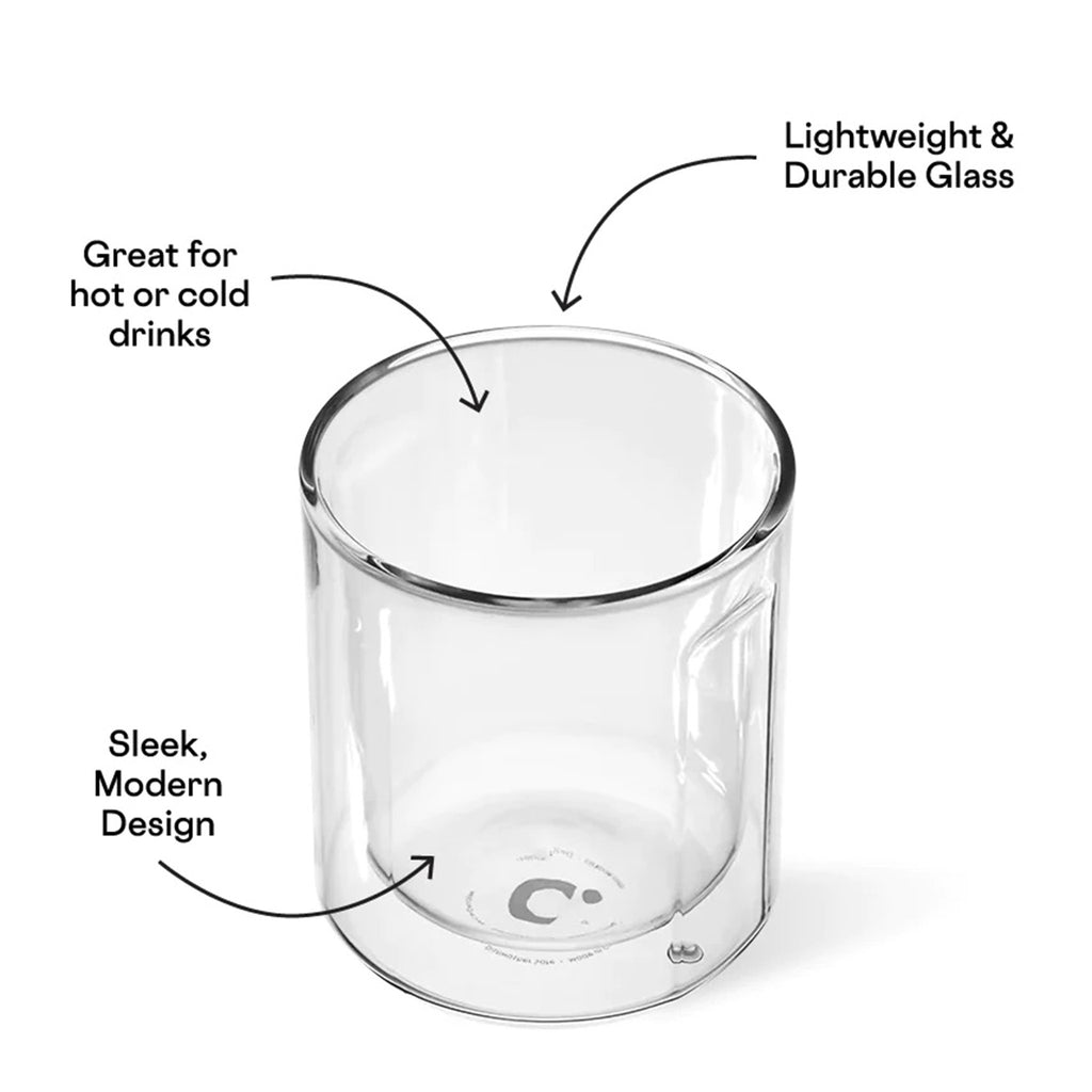Corkcicle Double-Wall Insulated Clear Rocks Glass, slight overhead view to show thickness.