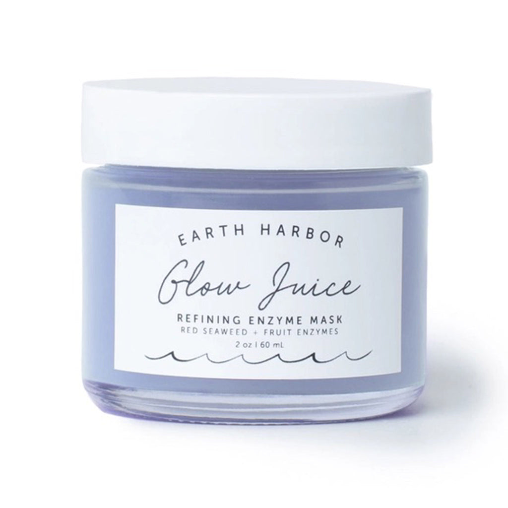 Earth Harbor Glow Juice Refining Enzyme Mask in glass jar, front view.