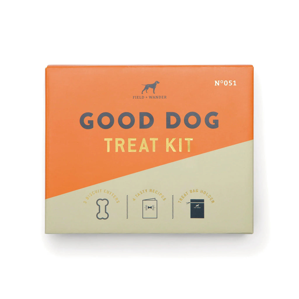 Gentlemen's Hardware Field + Wander Good Dog Treat Kit in box packaging, front view.