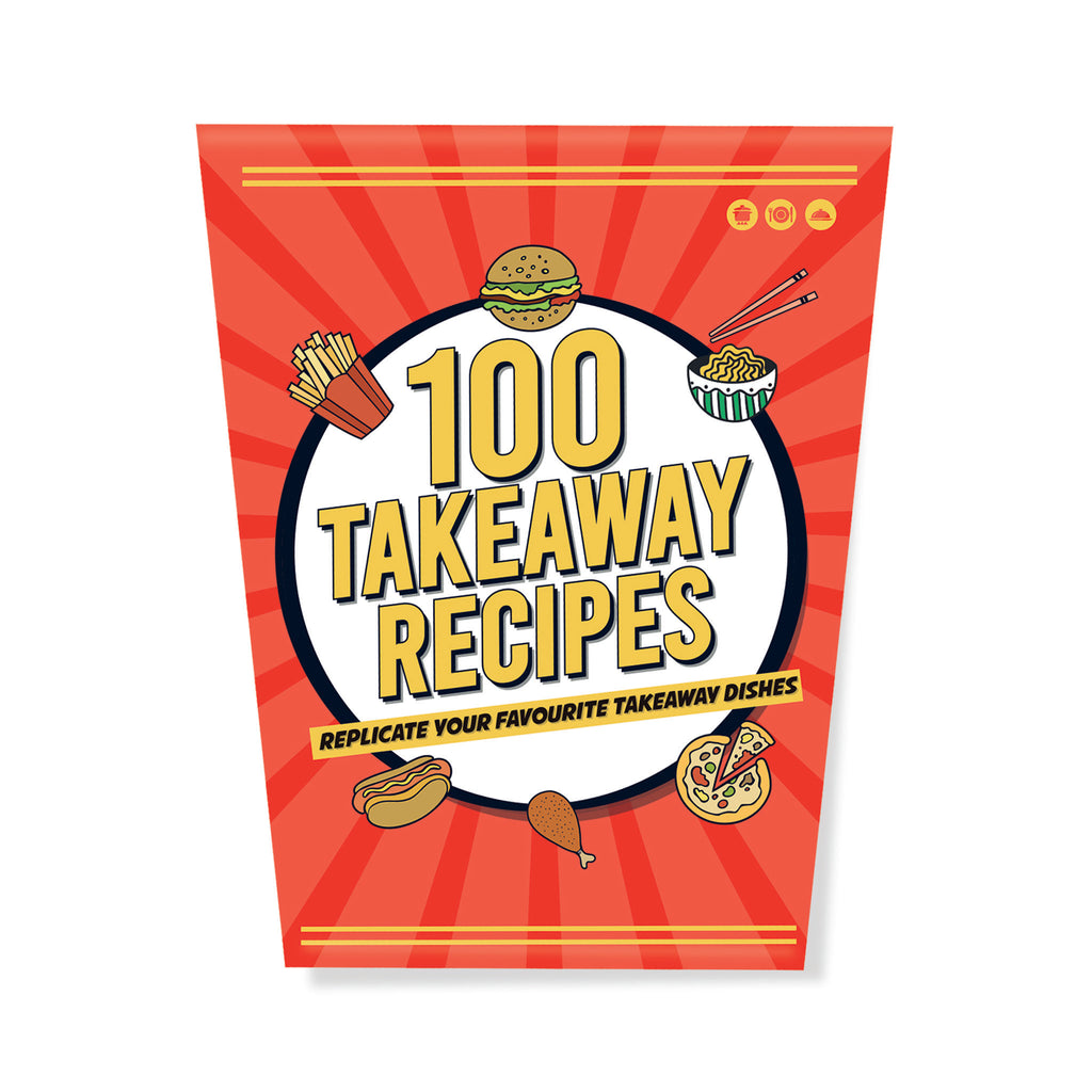 Gift Republic 100 Takeaway Recipes, recipe cards to replicate your favorite takeaway dishes in red box packaging, front view.
