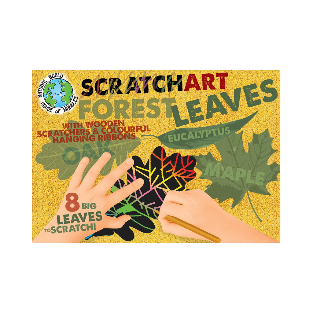 House of Marbles Forest Leaves Scratch Art mini kit in packaging, front view.