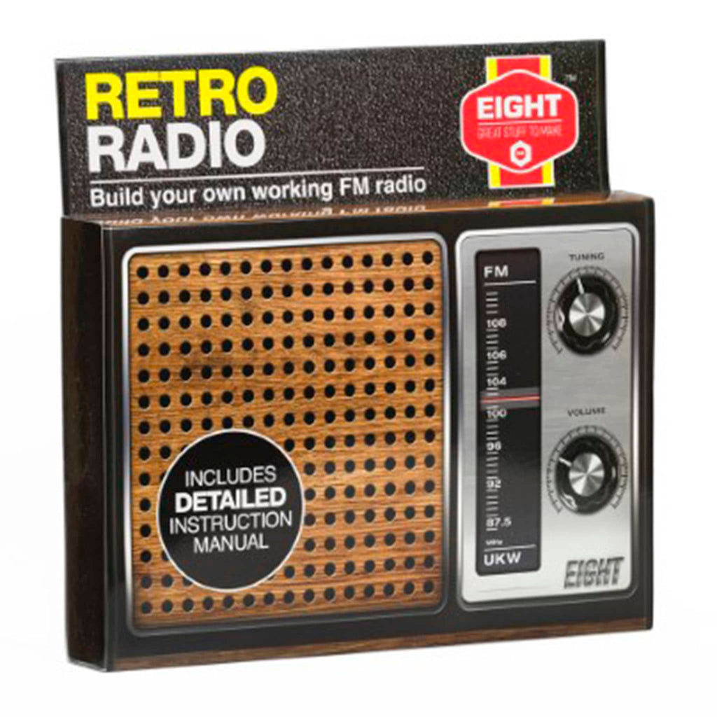 HQ Kites Eight Retro FM Radio Kit in box packaging, front view.