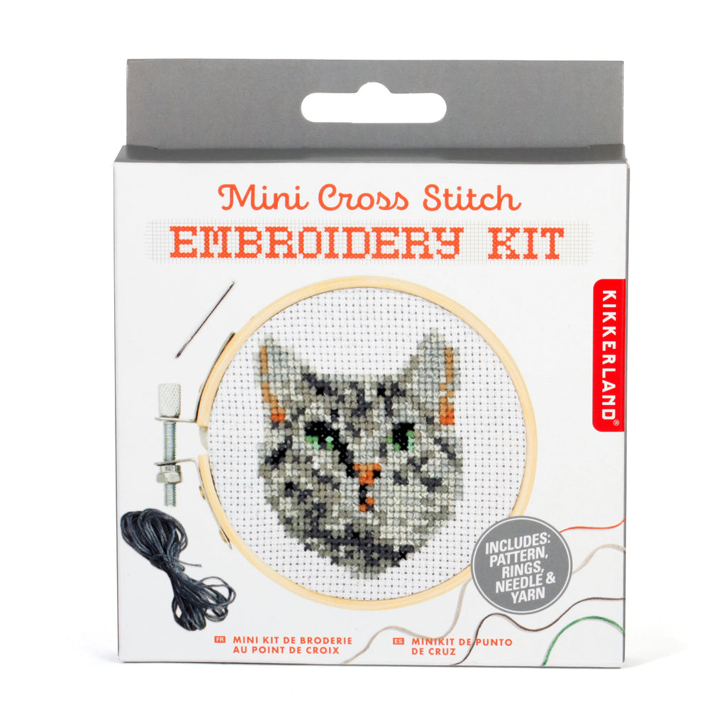 kikkerland mini cross stitch embroidery kit cat