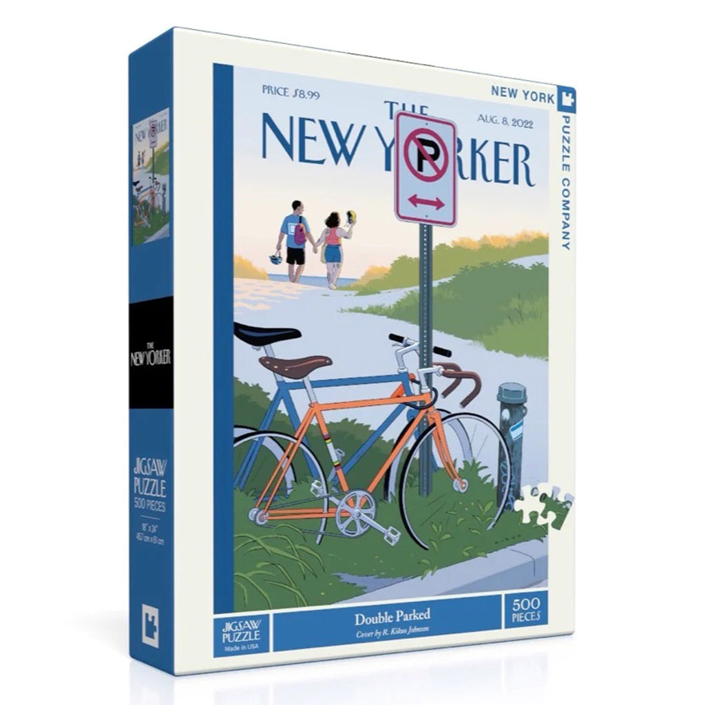 New York Puzzle Company 500 piece Double Parked jigsaw puzzle box packaging front and side angle.
