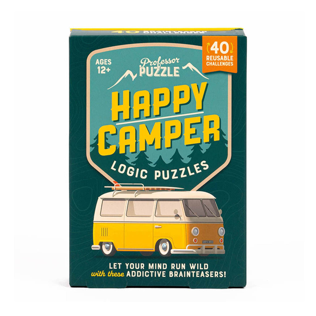 Professor Puzzle Happy Camper Logic Puzzles in box packaging, front view.