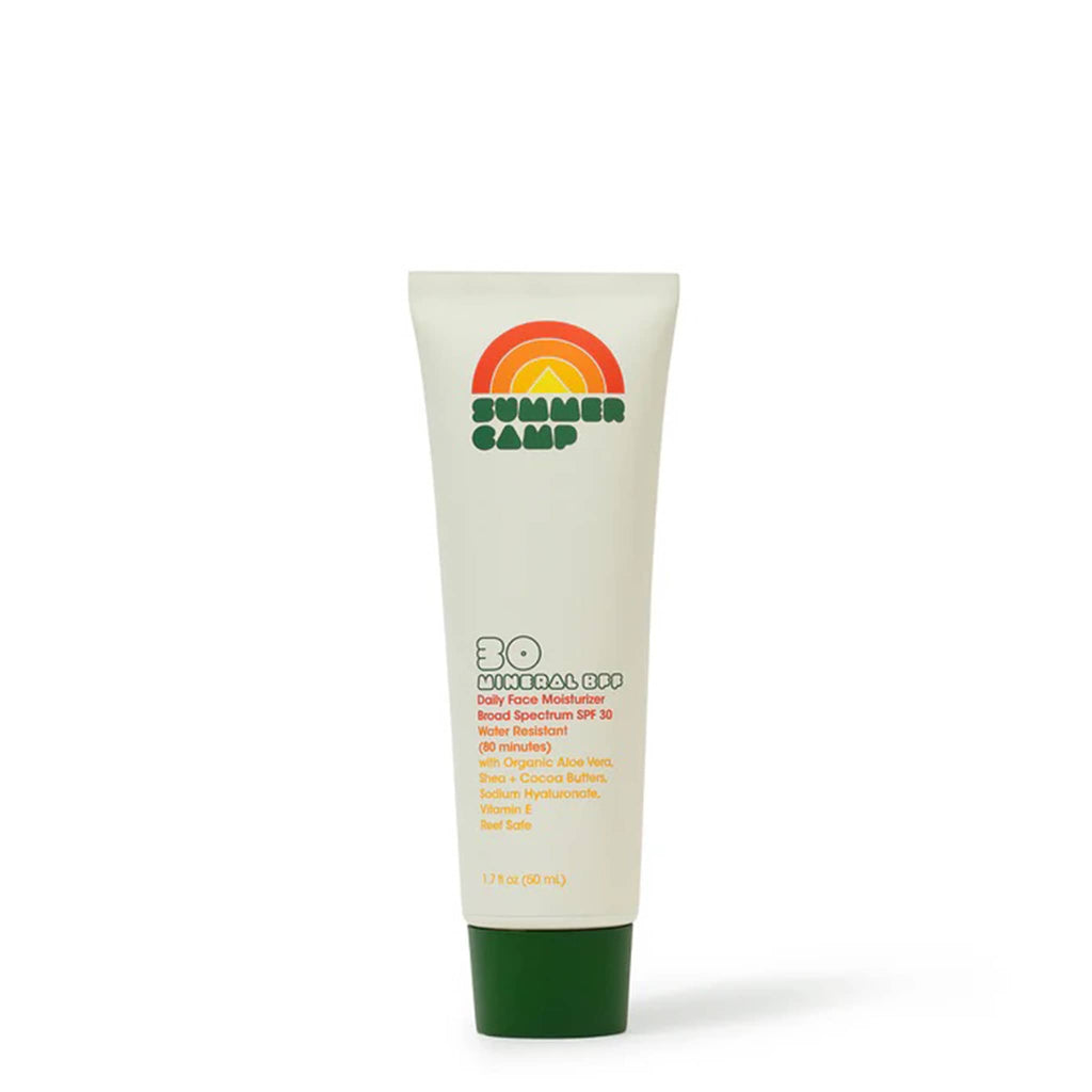 Summer Camp Mineral BFF Daily Face Moisturizer with Broad Spectrum SPF 30 protection, in tube packaging.
