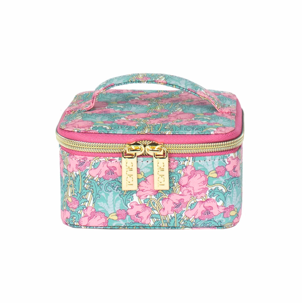 Tonic x Liberty Clementina floral print jewelry cube, front view, lid closed.