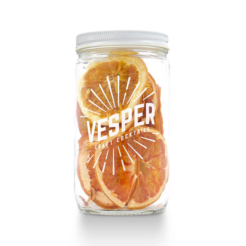 Vesper Mint Paloma craft cocktail infusion kit in glass jar with white lid, front view.
