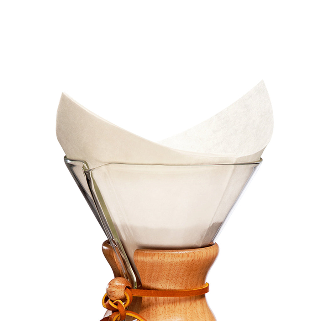 chemex classic fs-100 bonded coffee filters pre-folded squares in use