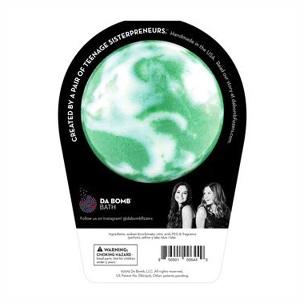 da bomb mystery bomb green and white mystery scented bath fizzer with surprise inside in packaging back