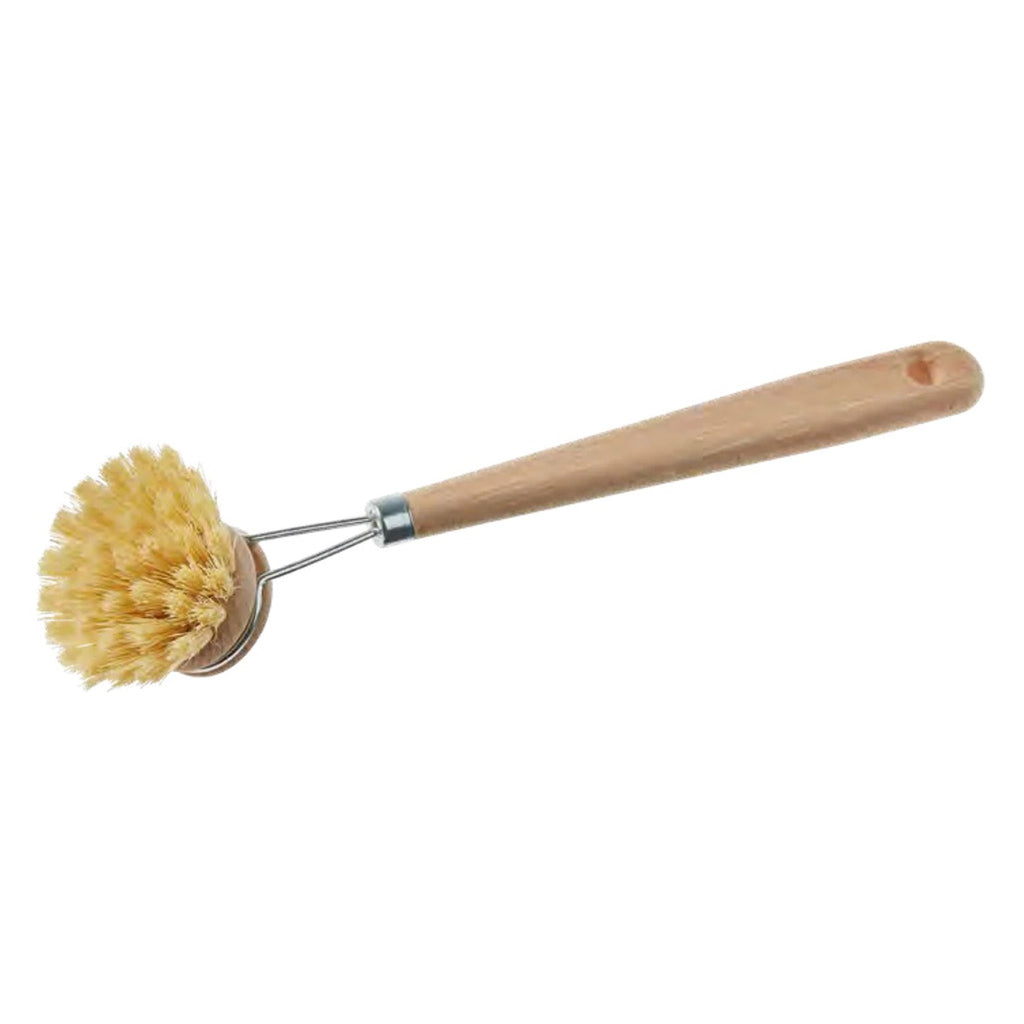 earth & nest natural fiber bristle round dish washing brush with wood handle