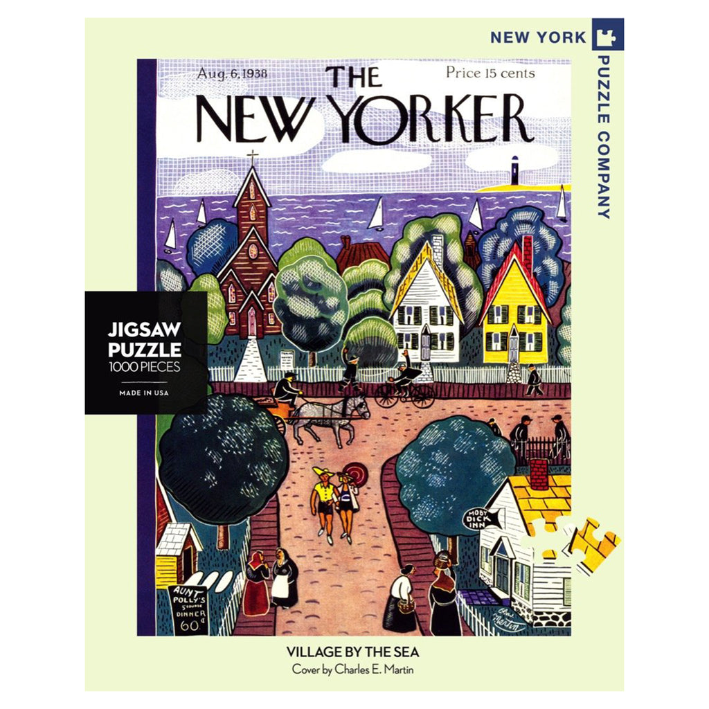 new york puzzle company 1000 piece village by the sea jigsaw puzzle