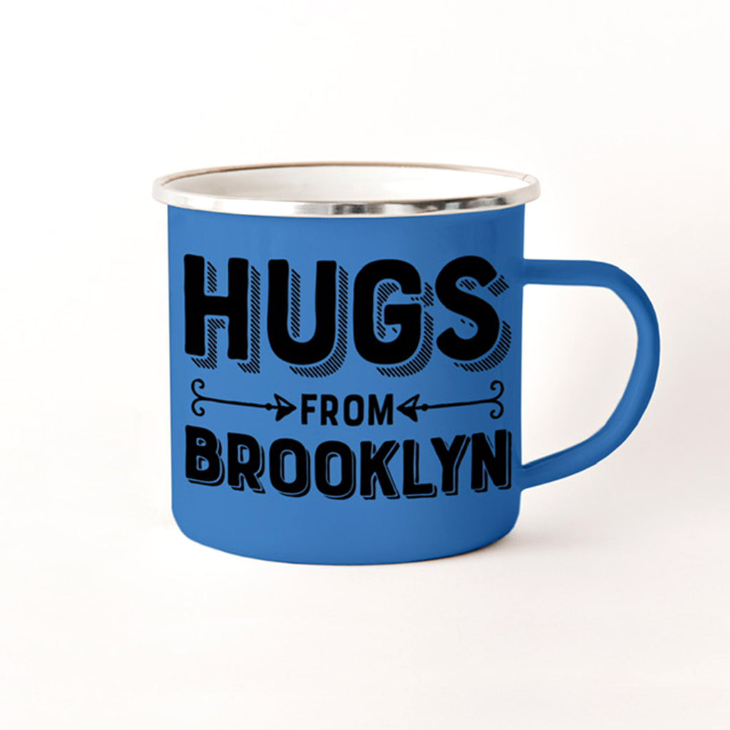 rock scissor paper hugs from brooklyn blue enamel stainless steel camp mug