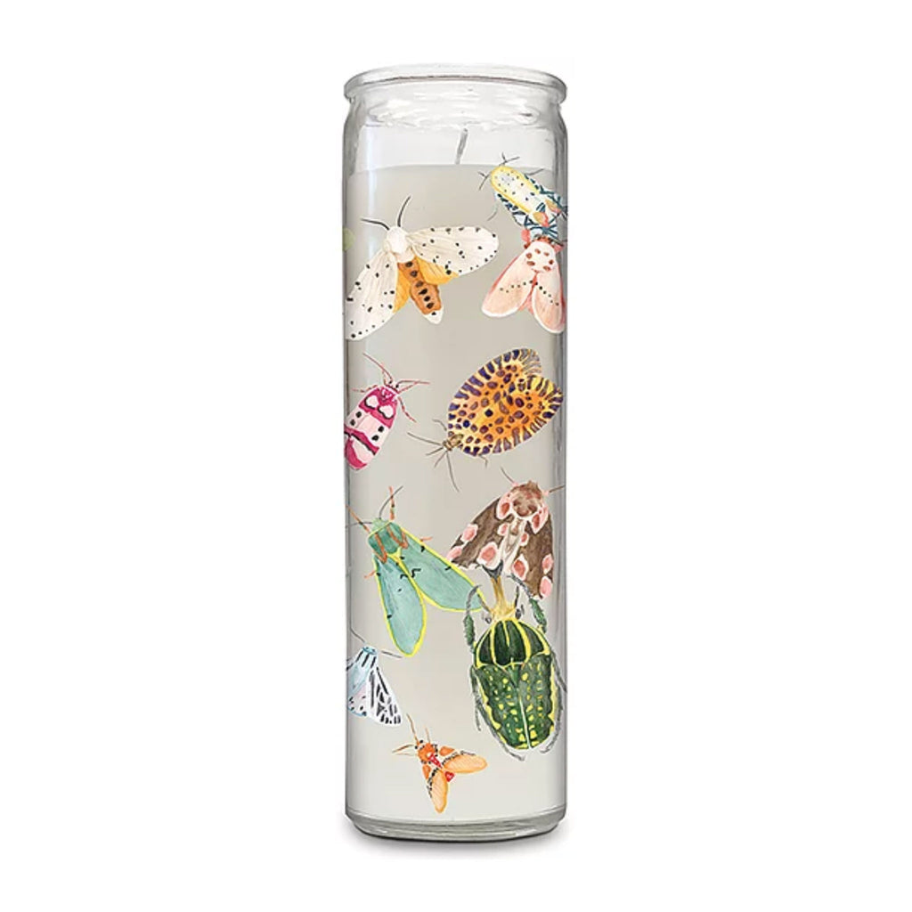 studio oh nothing bugs me citronella marigold prayer candle with insect illustrations on the outside