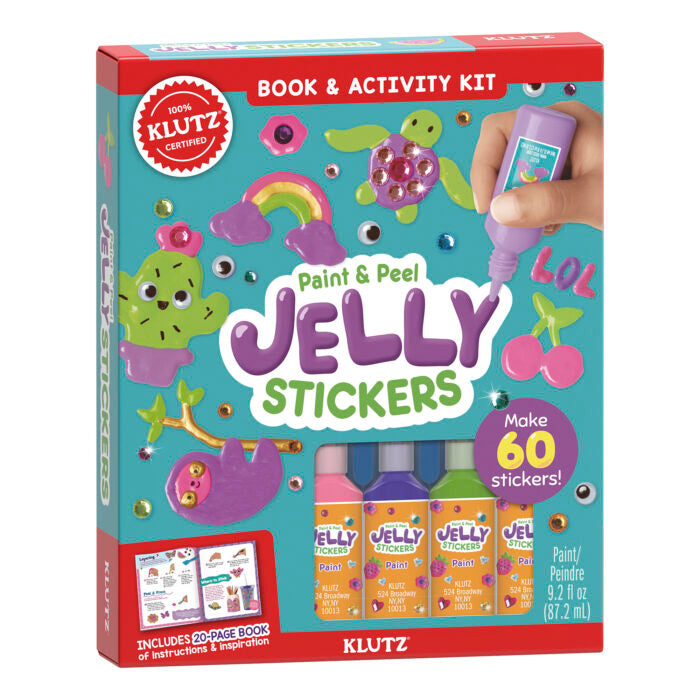 Klutz Paint and Peel Jelly Stickers kids book and activity kit in box packaging, front view.