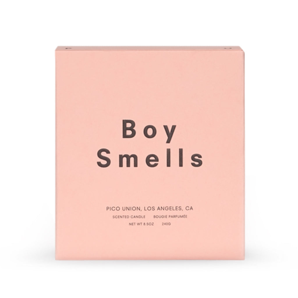 boy smells candle gift box packaging