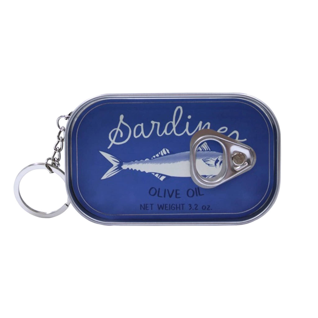 NPW Sardine Tin keychain, top view.