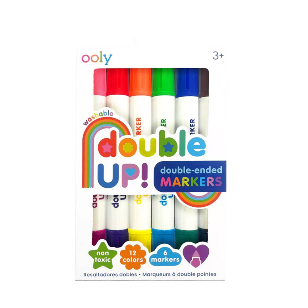 Ooly Double Up! Double-Ended Markers, set of 6, total of 12 colors, in box packaging, front view.