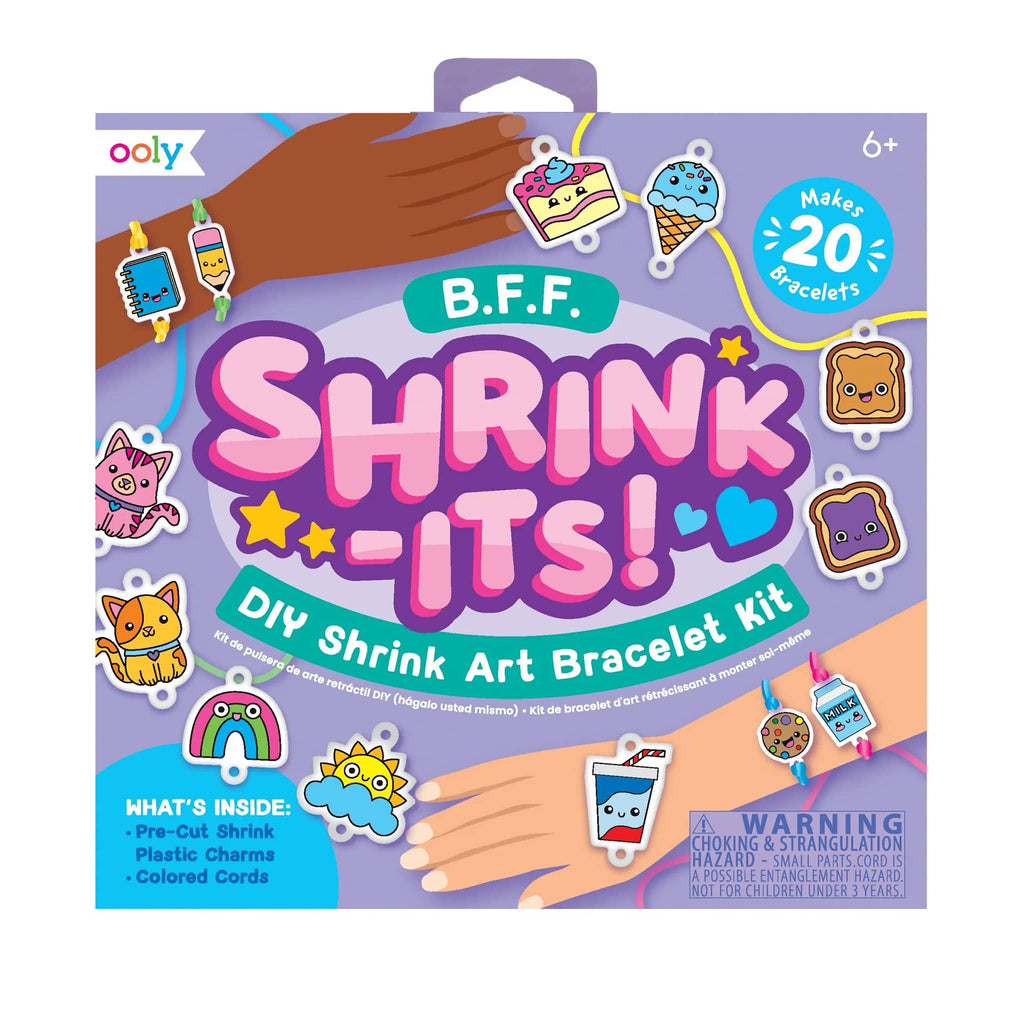 Ooly BFF Shrink-Its! Kids DIY Shrink Art Bracelet Kit in box packaging, front view.