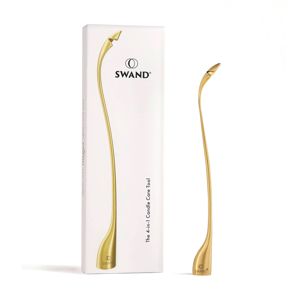SWAND four in one candle care tool in a gold finish with box packaging.
