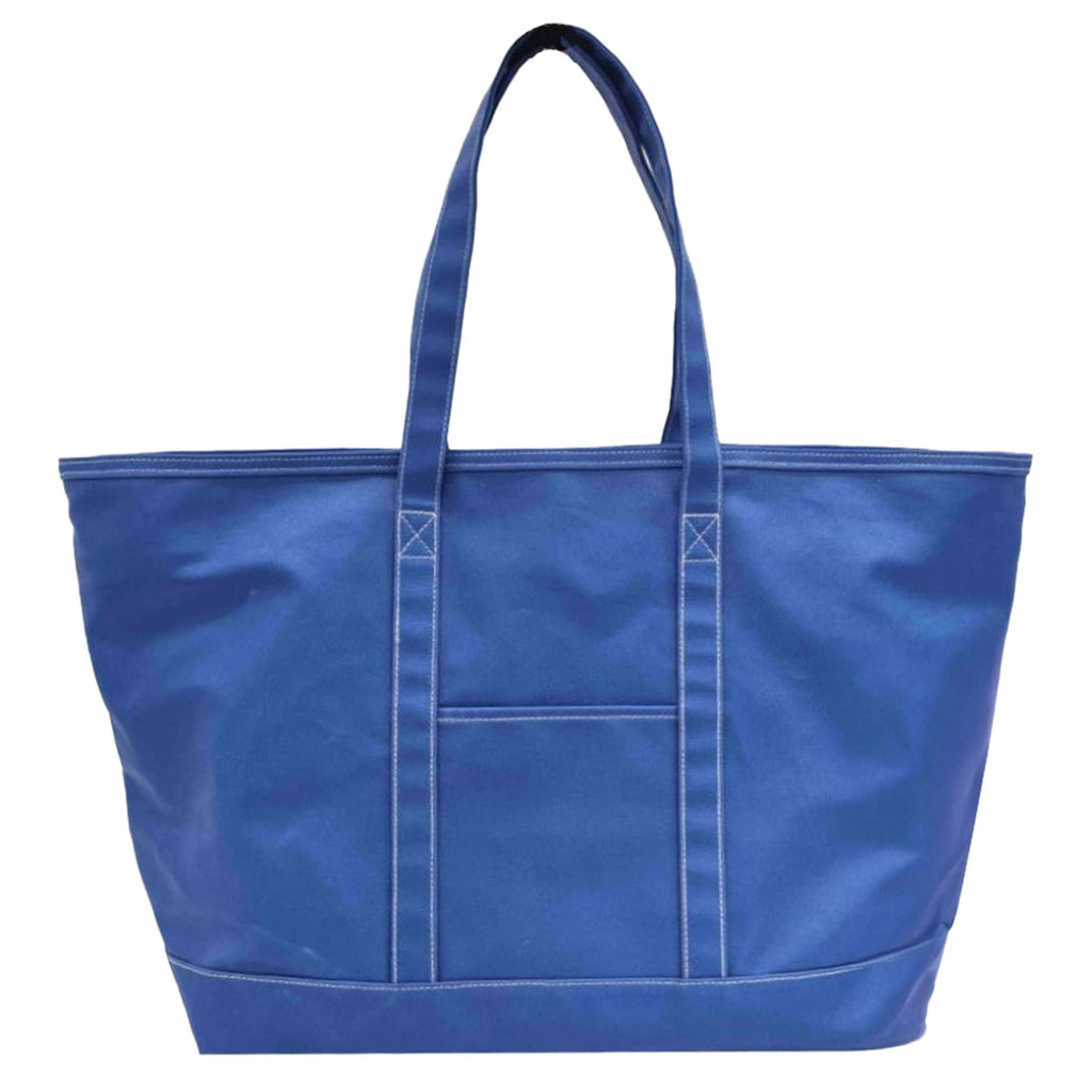 TRVL maxi blue bell coated cotton canvas tote bag, front view.