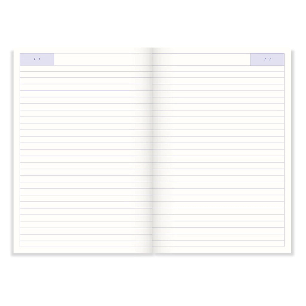 A-Journal Stationery softcover notebook, inside spread with ruled pages.