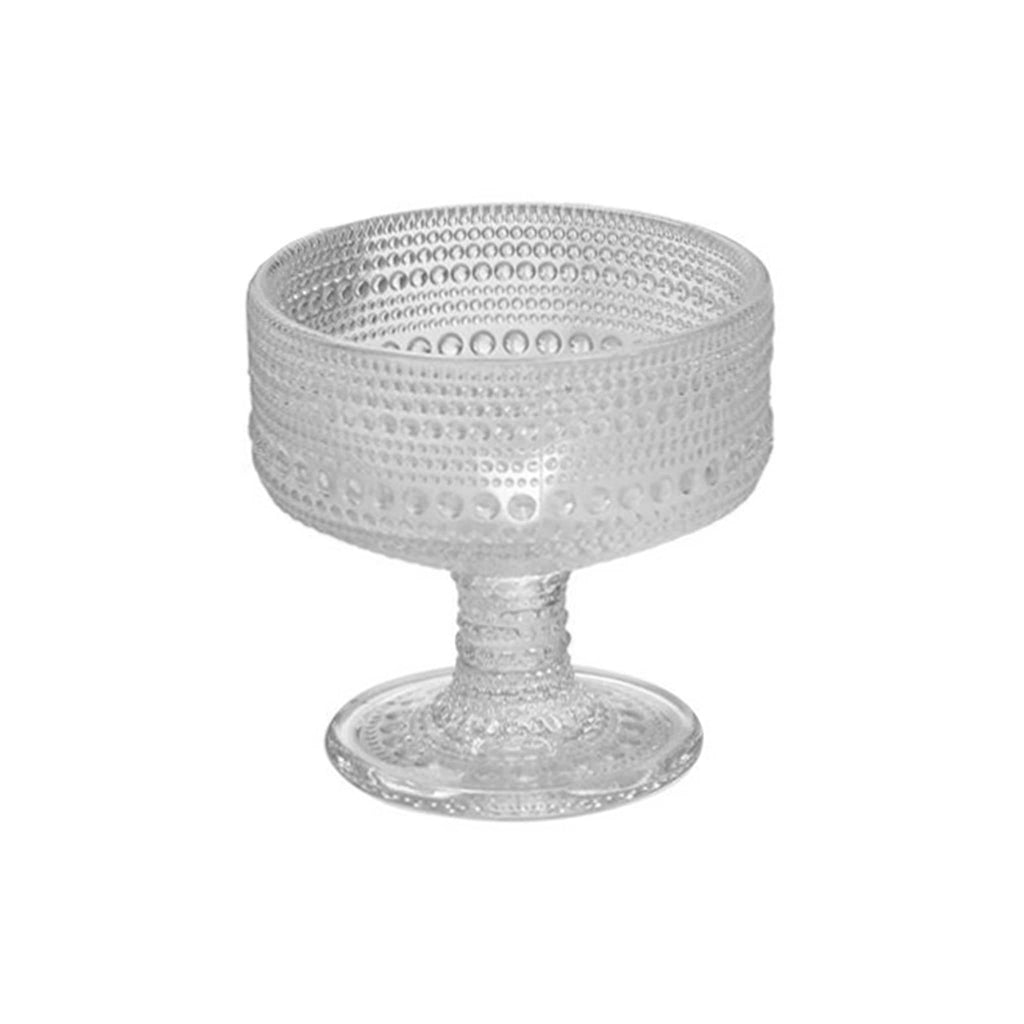 Accent Decor Pomona clear coupe glass with raised dot pattern.