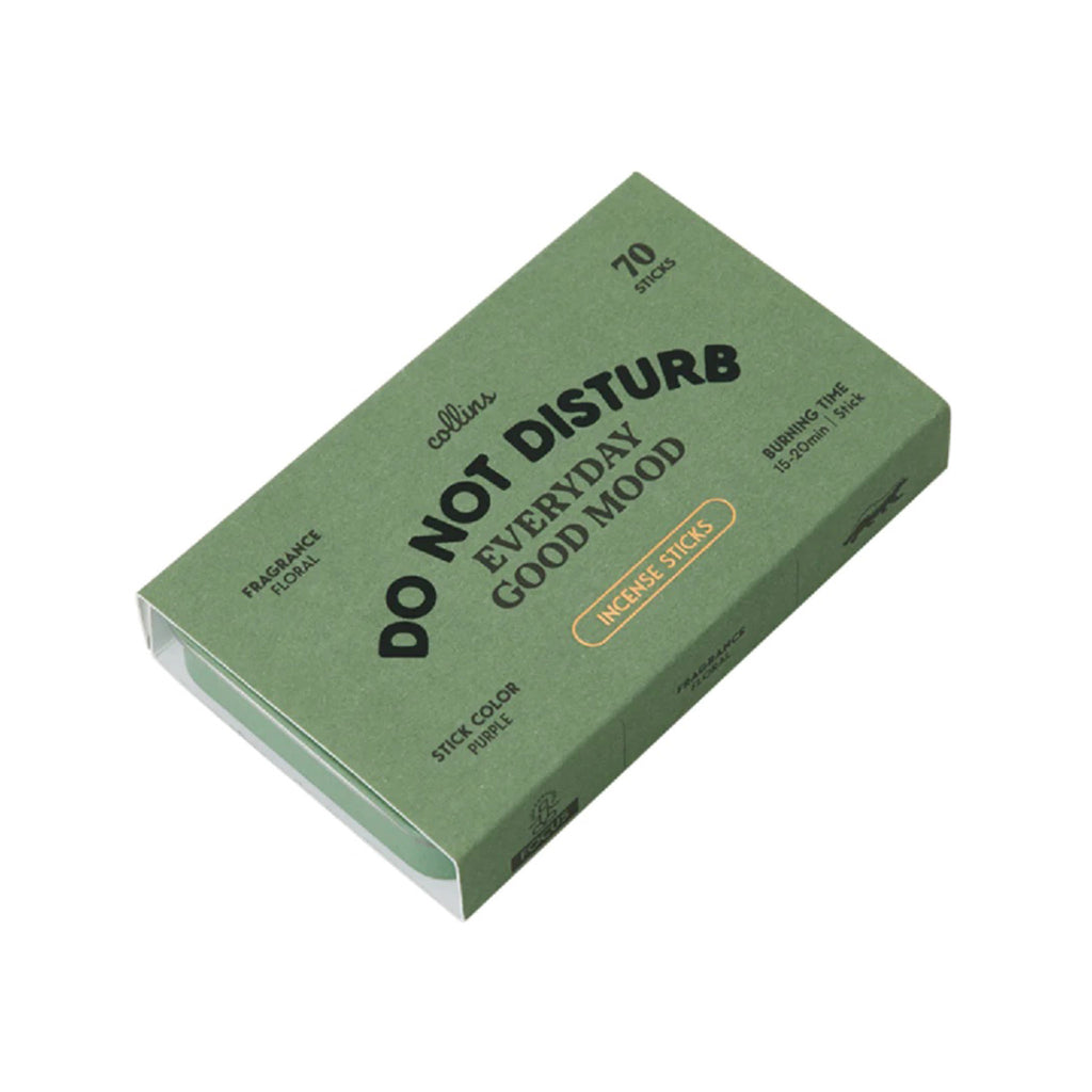 Ameico Collins Do Not Disturb floral scented incense sticks in green tin packaging with green outer sleeve.