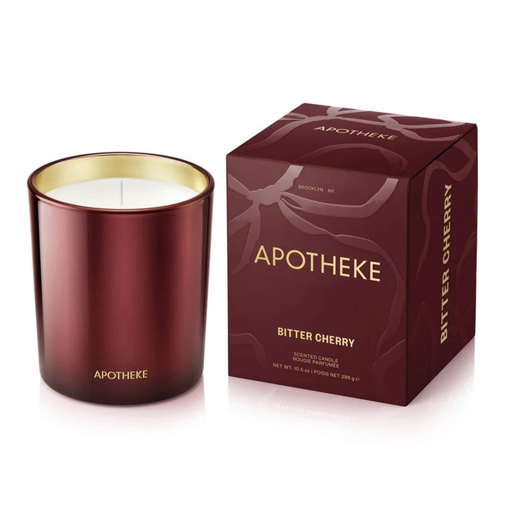 Apotheke Bitter Cherry candle with red box packaging on a white background.