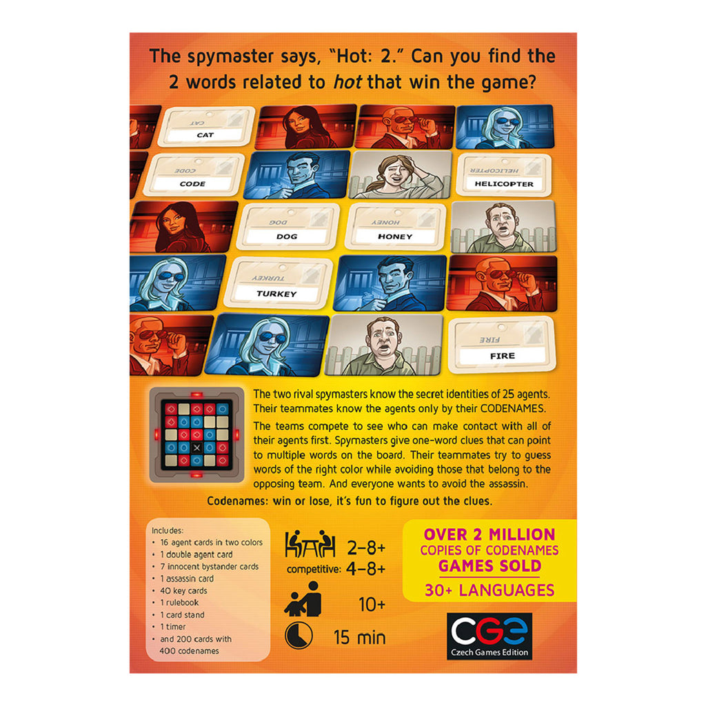 Continuum Games Codenames party spy word game in packaging, back view.