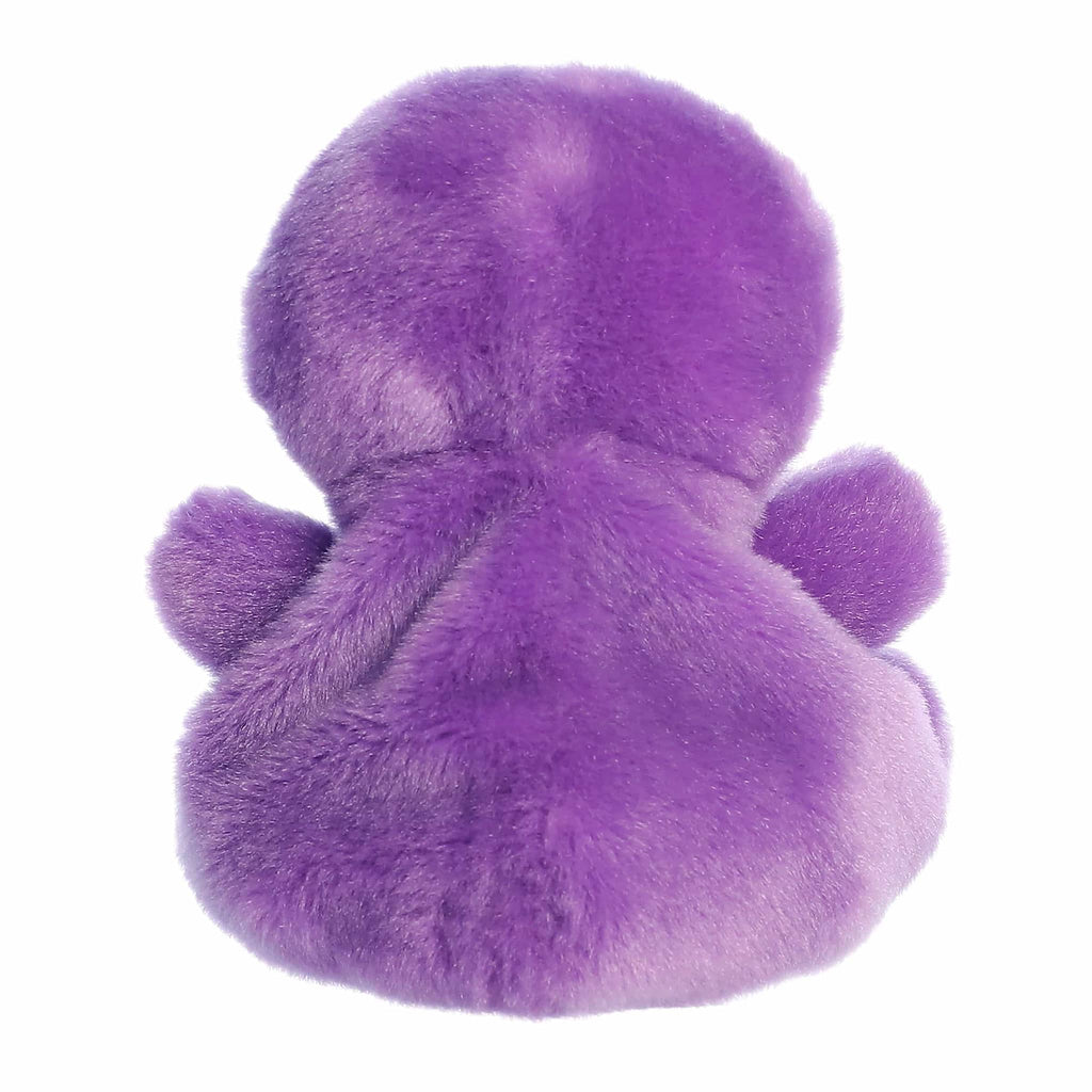 Purple plush toy with a smiling sugar skull style face, back view, on a white background.
