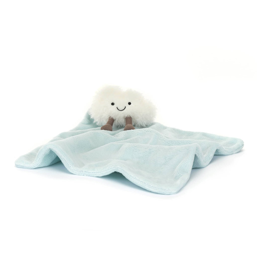Baby Jellycat Amuseables Cloud plush soother, full length, front view.