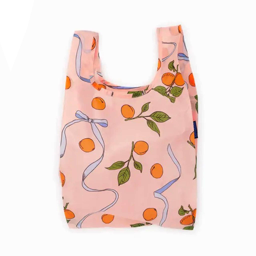 Baby Baggu in Apricots and Ribbons print, unfolded.