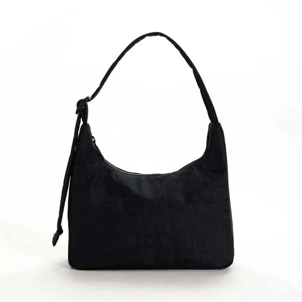 Baggu Mini Nylon Shoulder Bag in Black, front view.