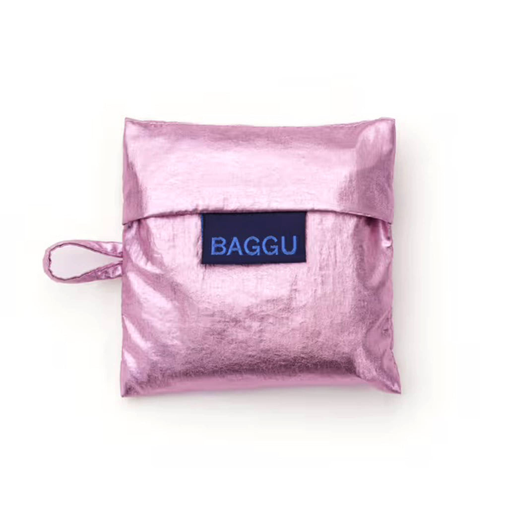 Baby Baggu reusable bag in Blush Metallic, in matching pouch.