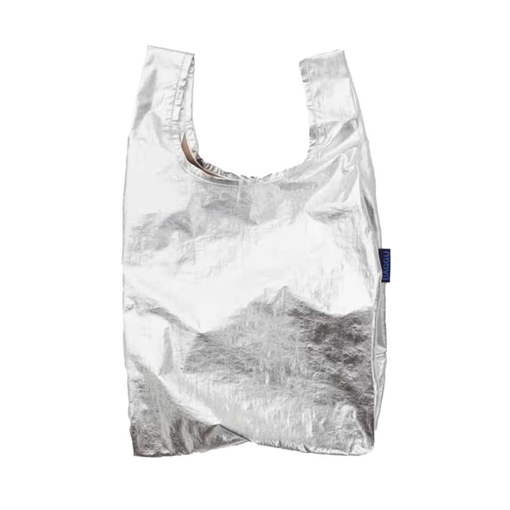 Baby Baggu reusable bag in Chrome Metallic, unfolded.