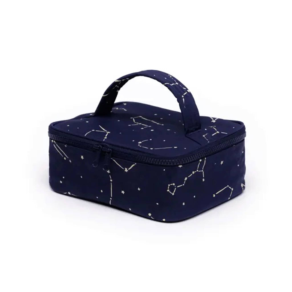 Baggu small cosmetic case with constellation midnight print, front angle.