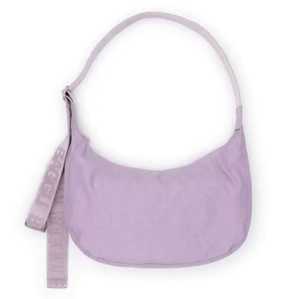 Baggu Medium Crescent Bag in Dusty Pink, front view.