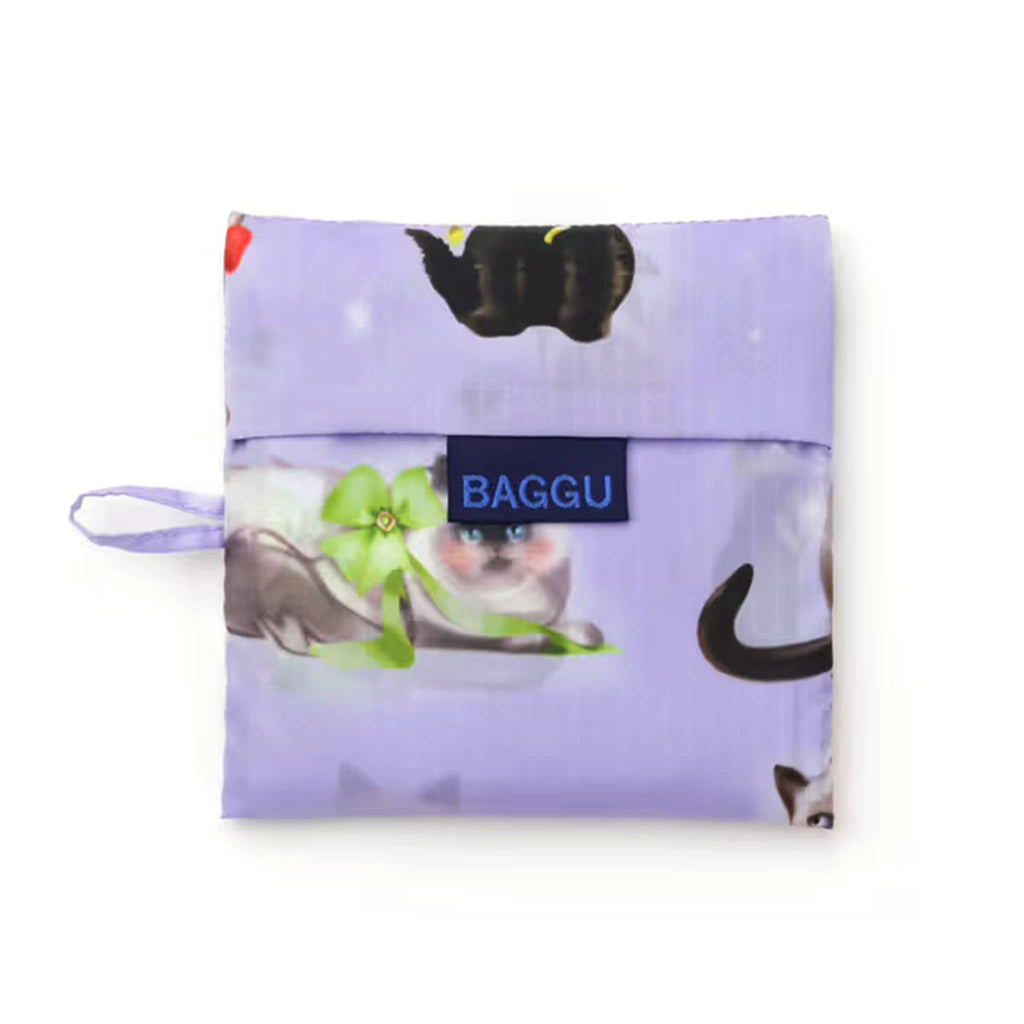 Purple pouch with cat design and 'BAGGU' branding on a white background.