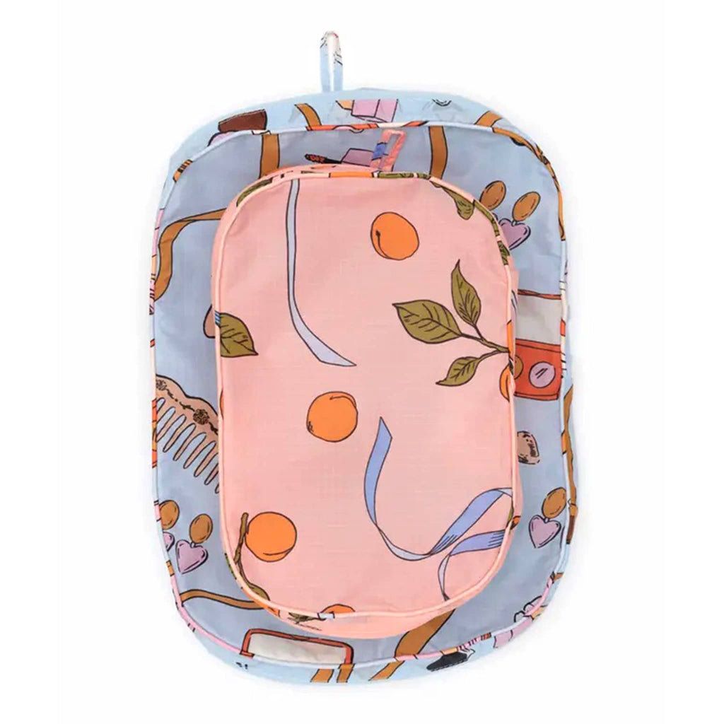 Baggu Packing Cube Set of 2 in Get Ready With Me collection prints, flat.