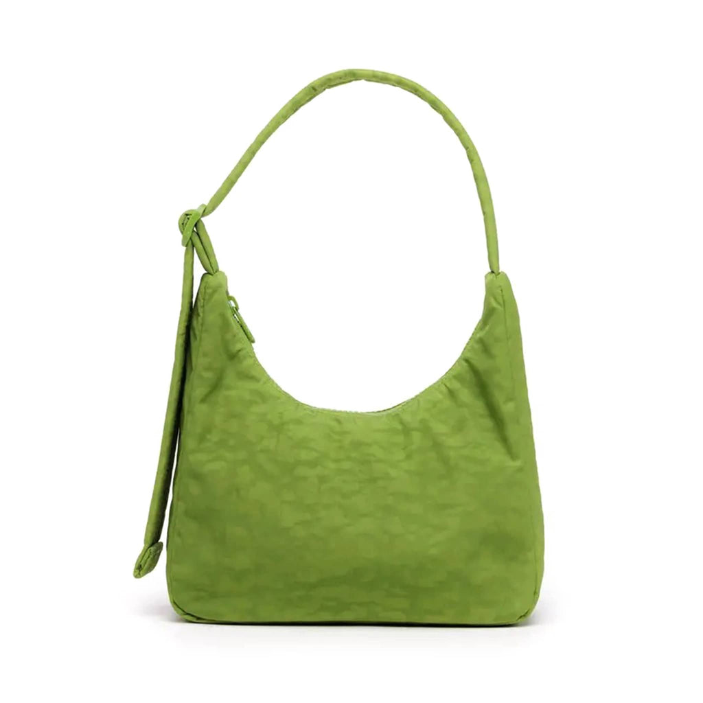 Baggu Mini Nylon Shoulder Bag in Green Juice, front view.