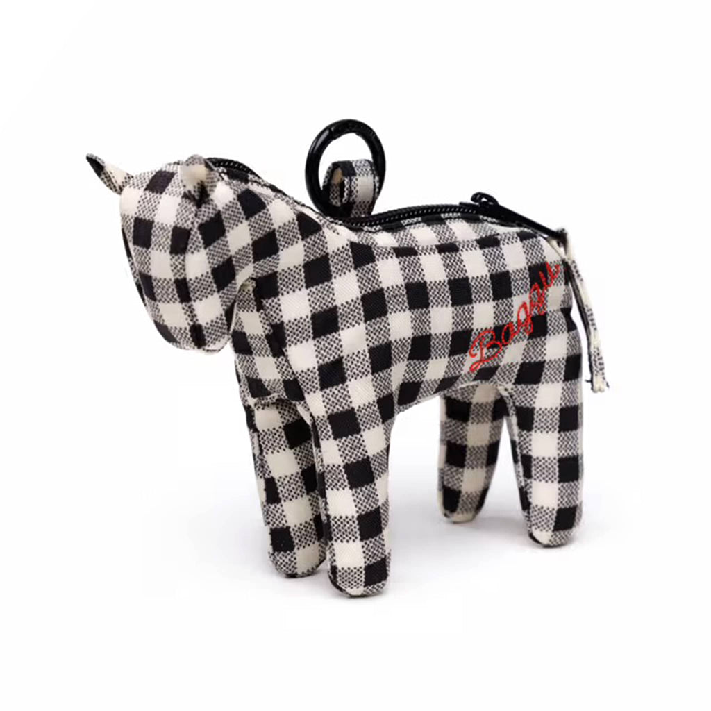 Black and white gingham horse-shaped bag charm.