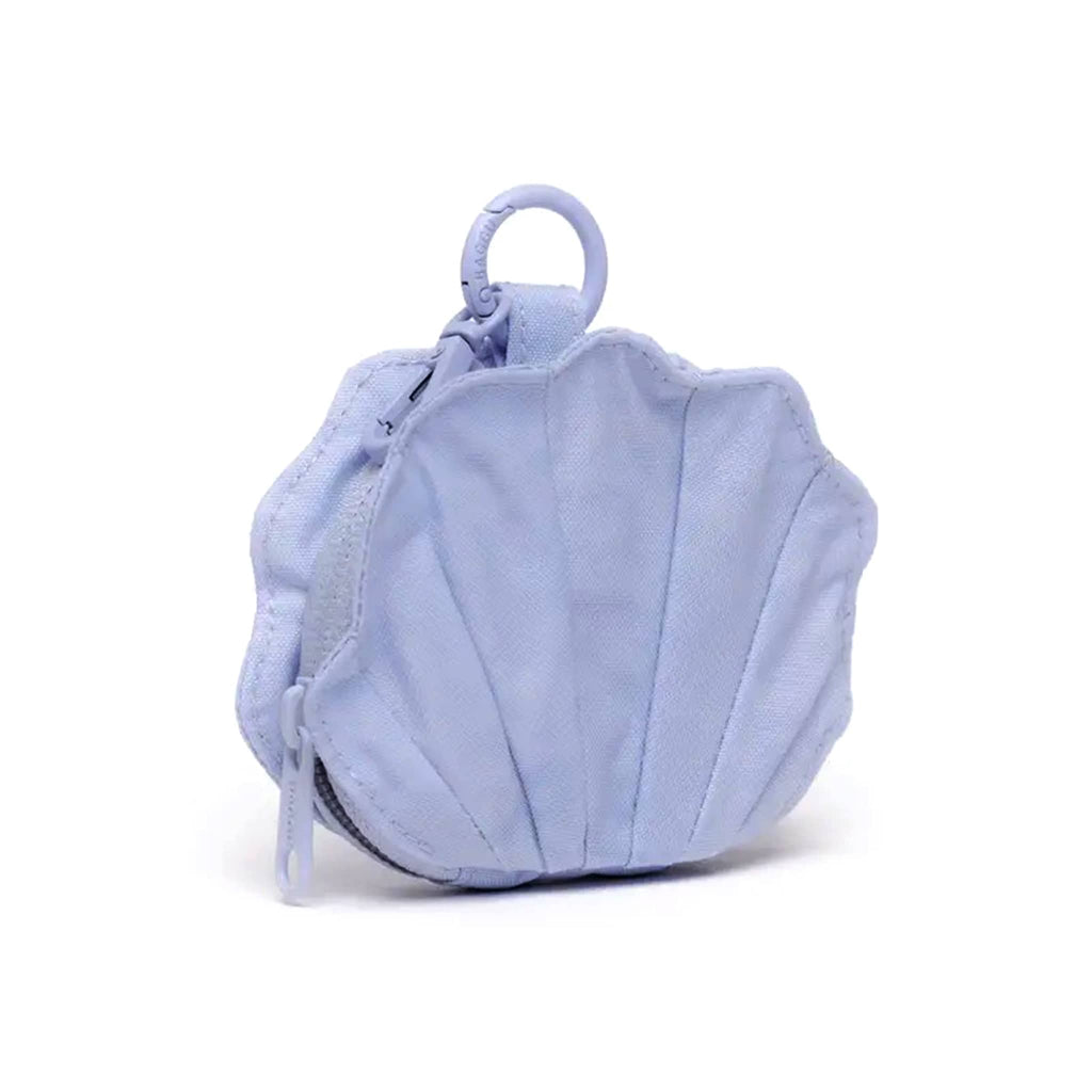Baggu Lavender Grey recycled nylon shell-shaped zip charm, front angle.