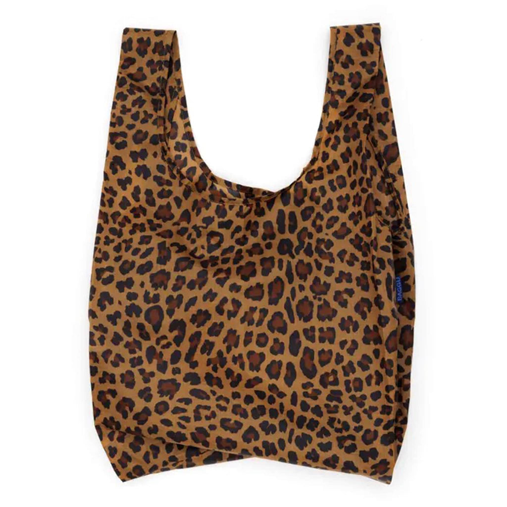 Standard Baggu in Leopard print, unfolded.