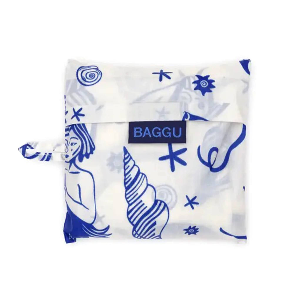 Baggu Mermaid standard ripstop nylon reusable bag, in pouch.