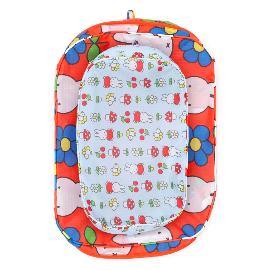 Baggu Packing Cube Set of 2 in Miffy collection prints, flat and stacked.
