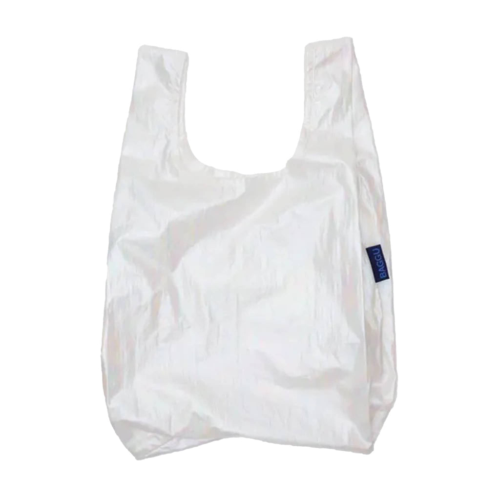 Baby Baggu Pearl Metallic ripstop nylon reusable bag, unfolded.