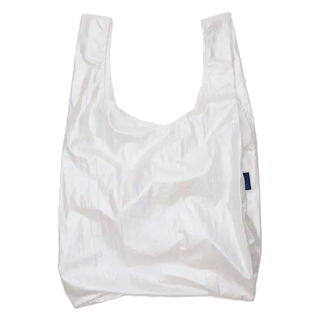Baggu Pearl Metallic standard ripstop nylon reusable bag, unfolded.